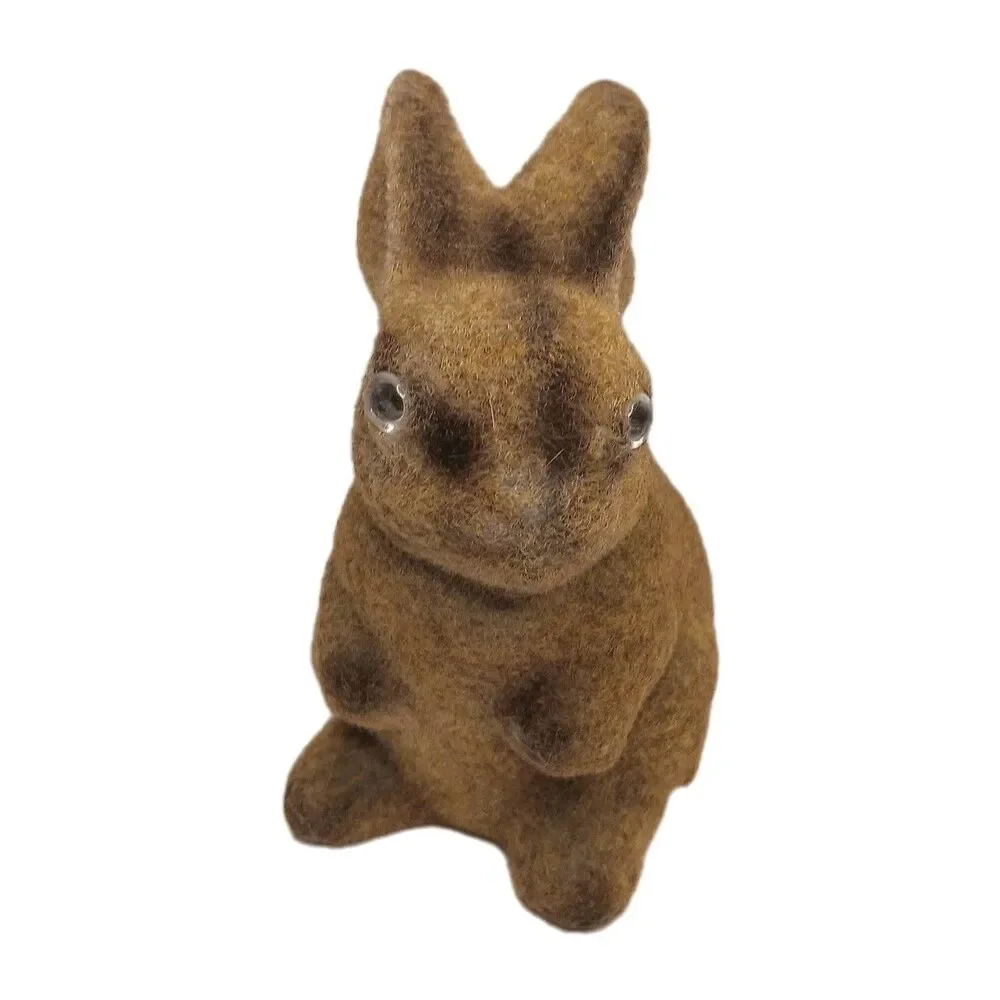Vintage Flocked Brown Bunny Rabbit Coin Piggy Bank W/ Stopper Fuzzy Easter 6.5